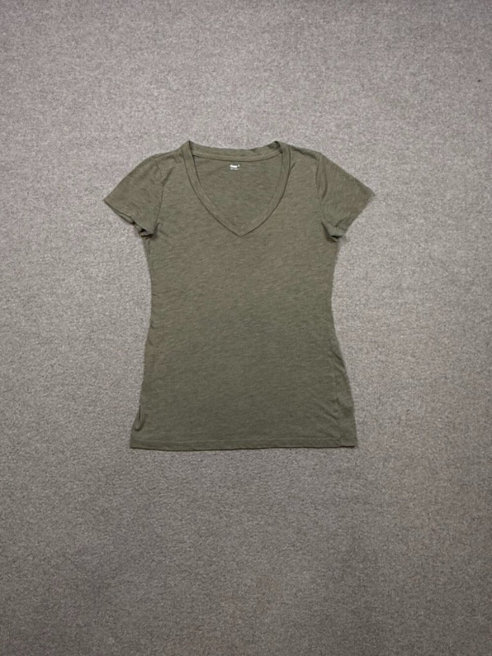 Vintage Y2K Gap T Shirt Women's Size S Green Olive Stretch Baby Doll V Neck